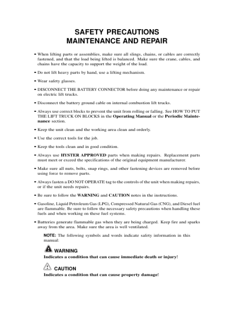 Hyster H30H, H40H, H50H, H60H Forklift Truck D003 Series Repair Manual (USA)