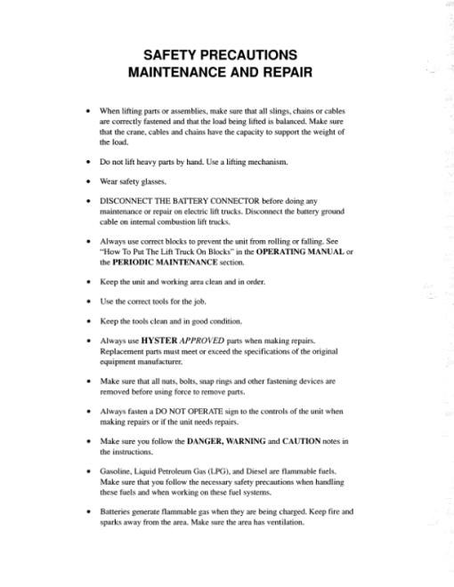 Hyster H40XL, H50XL, H60XL Diesel & LPG Forklift Truck B177 Series Repair Manual (USA)