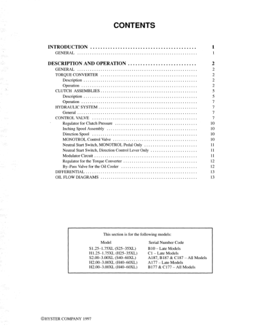 Hyster H40XL, H50XL, H60XL Diesel & LPG Forklift Truck B177 Series Repair Manual (USA) - Image 2