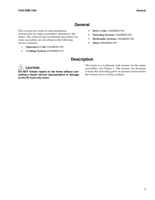 Hyster H550HD, H620HD, H650HD, H700HD, H550HDS, H650HDS, H700HDS Forklift Truck F008 Series Repair Manual (USA) - Image 6