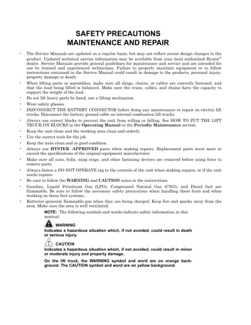 Hyster H8XM-EC6, H8XM-EC7, H9XM-EC7, H9XM-ECD7 Forklift Trucks E214 Series Repair Manual (EU)