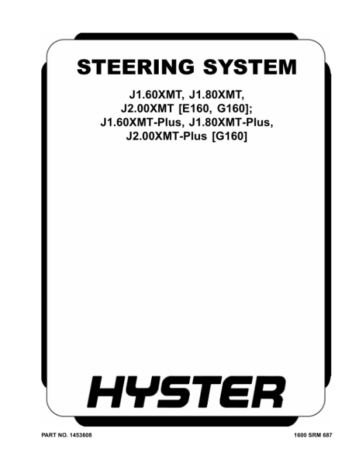 Hyster J1.60XMT, J1.80XMT, J2.00XMT Electric Forklift Truck G160 Series Repair Manual (EU)