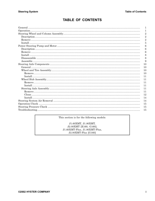 Hyster J1.60XMT, J1.80XMT, J2.00XMT Electric Forklift Truck G160 Series Repair Manual (EU) - Image 3