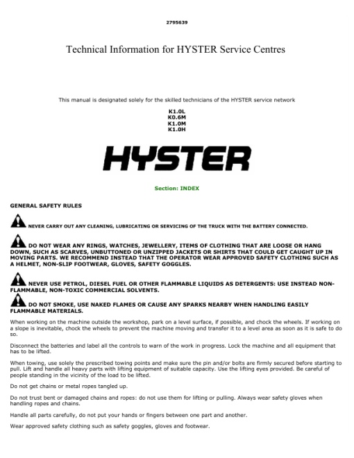 Hyster K0.6M , K1.0M Order Picker A458 Series Repair Manual