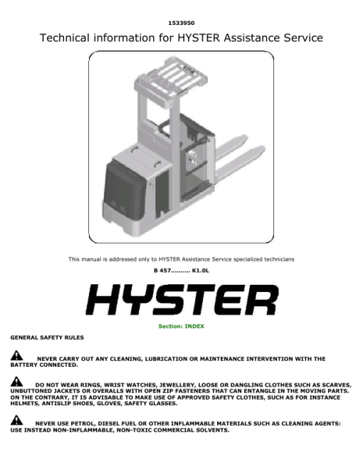 Hyster K1.0L Order Picker B457 Series Repair Manual