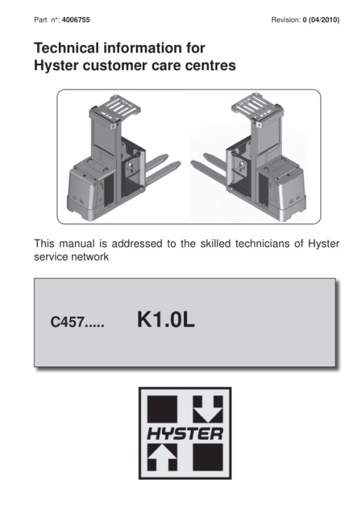 Hyster K1.0L Order Picker C457 Series Repair Manual