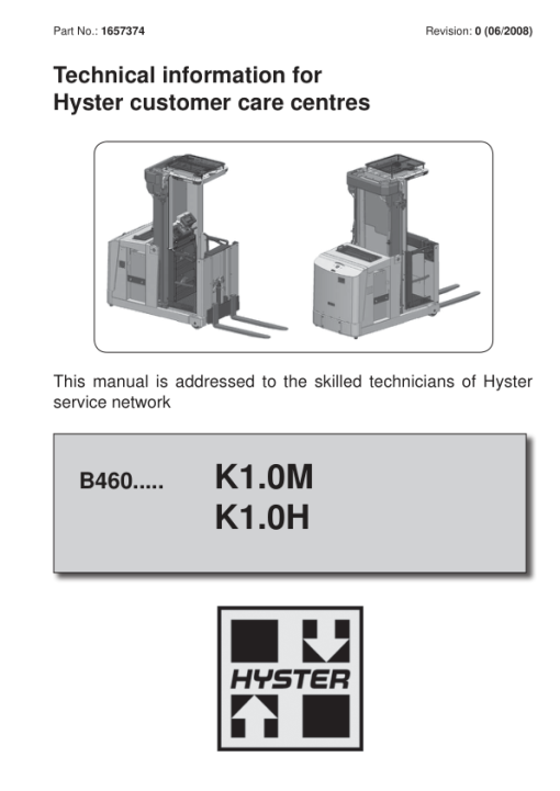 Hyster K1.0M, K1.0H Order Picker B460 Series Repair Manual