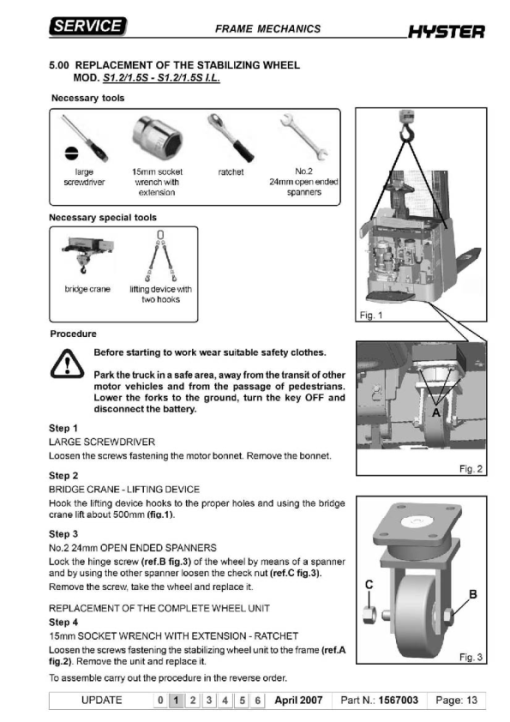 Hyster LO2.0, LO2.0L, LO2.0M Low Level Order Picker A939 Series Repair Manual - Image 6