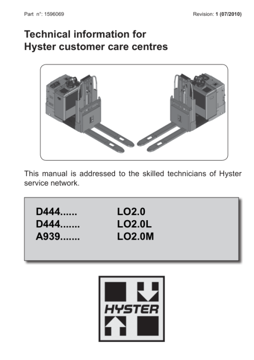 Hyster LO2.0 , LO2.0L Order Pickers D444 Series Repair Manual