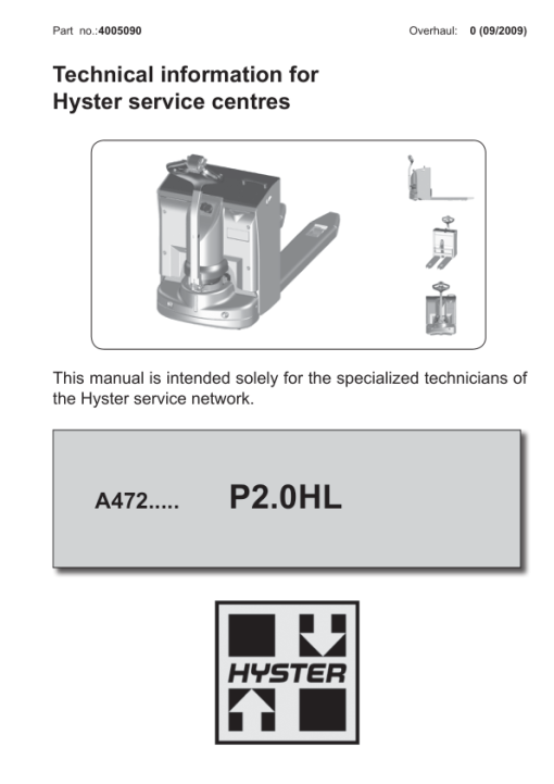 Hyster P2.0HL Electric Pallet Truck A472 Series Repair Manual