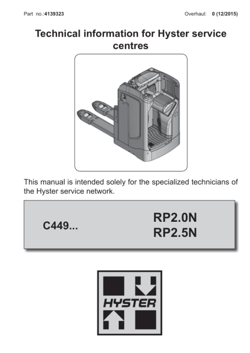 Hyster RP2.0N, RP2.5N Rider Pallet Truck C449 Series Repair Manual