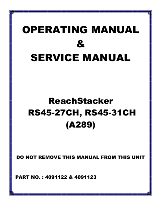 Hyster RS45-27CH , RS45-31CH Reach Stacker A289 Series Operating And Maintenance Manual