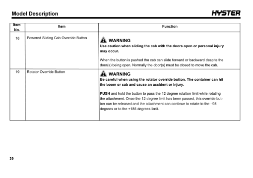 Hyster RS45-27CH , RS45-31CH Reach Stacker A289 Series Operating And Maintenance Manual - Image 6