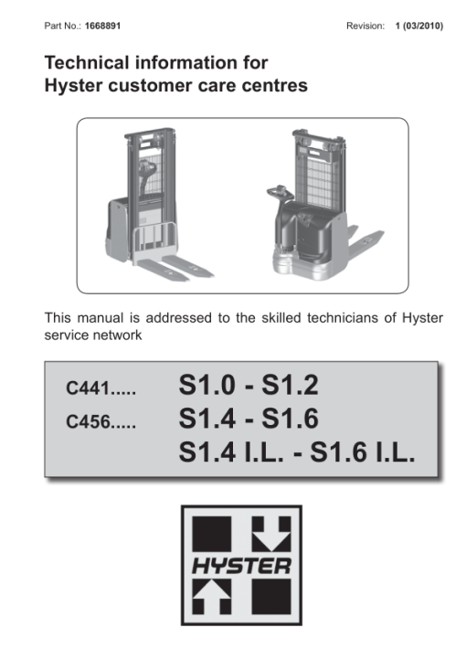 Hyster S1.0, S1.2 Electric Pedestrian Stacker C441 Series Repair Manual