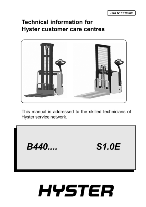 Hyster S1.0E Electric Pedestrian Stacker B440 Series Repair Manual