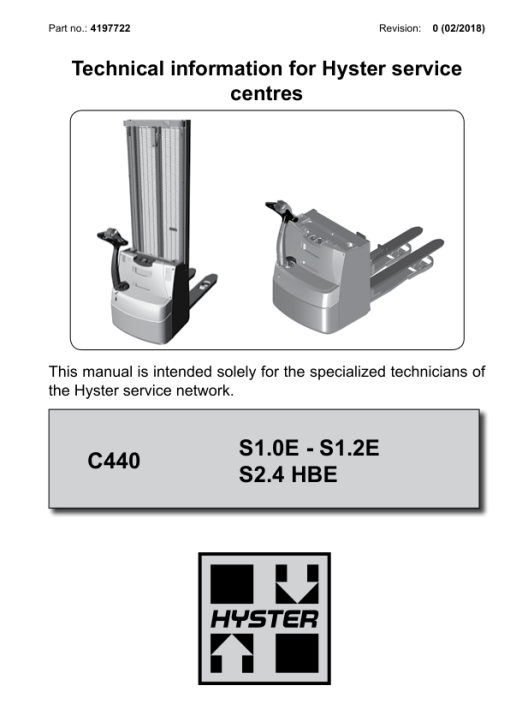 Hyster S1.0E, S1.2E, S2.4 HBE Stacker C440 Series Repair Manual (EU)