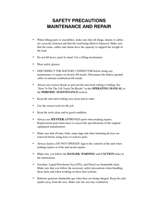 Hyster S25XM, S30XM, S35XM, S40XMS Diesel & LPG Forklift Truck C010 Series Repair Manual (USA)