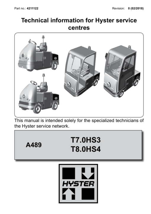 Hyster T7.0HS3 , T8.0HS4 Tow Tractor A489 Series Manual (EU)