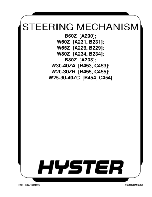 Hyster W20ZR, W30ZR, W40Z Pallet Stackers C453 Series Repair Manual