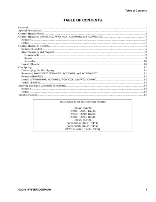 Hyster W25ZC, W30ZC, W40ZC Pallet Stackers C454 Series Repair Manual - Image 3