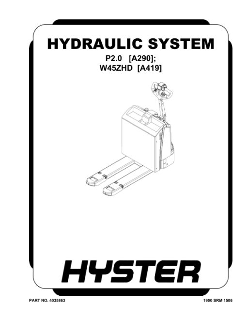 Hyster W45ZHD Pallet Truck A419 Series Repair Manual