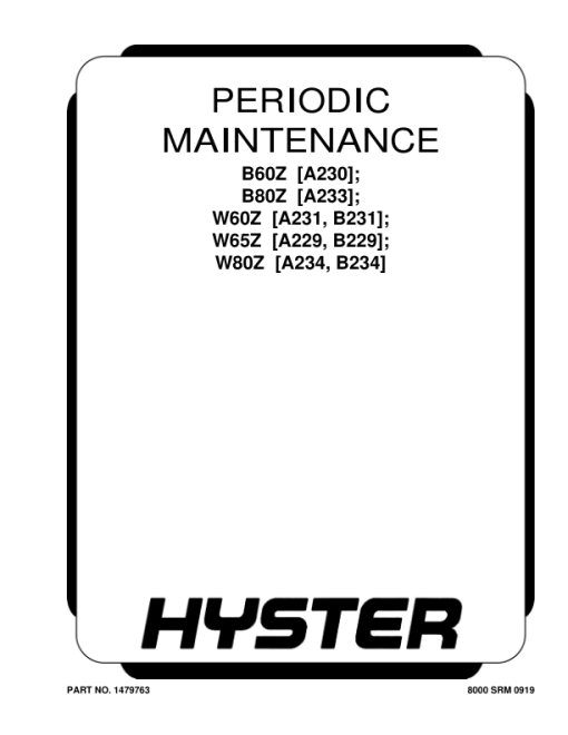 Hyster W60Z, W65Z, W80Z Pallet Truck B229 Series Repair Manual