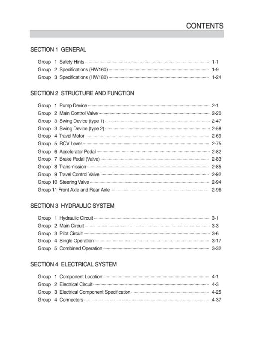 Hyundai HW160, HW180 Wheel Excavator Service Repair Manual