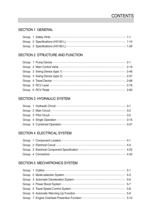 Hyundai HX160 L, HX180 L Crawler Excavator Service Repair Manual