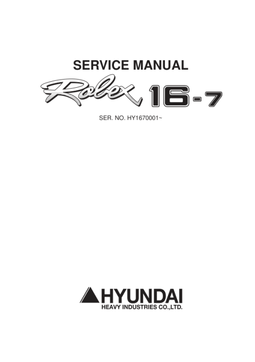 Hyundai R16-7 Mini Excavator Service Repair Manual