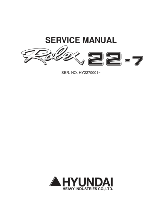 Hyundai R22-7 Mini Excavator Service Repair Manual