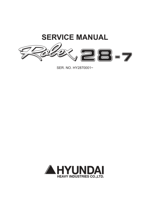 Hyundai R28-7 Mini Excavator Service Repair Manual