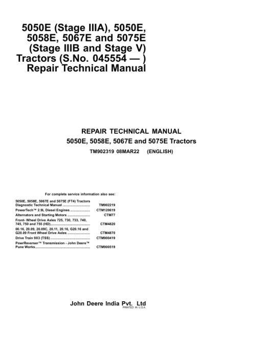 John Deere 5050E (Stage IIIA), 5050E, 5058E, 5067E, 5075E (Stage IIIB, Stage V) Tractors Repair Manual (045554-) - Image 2