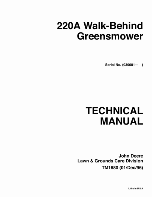 John Deere 220A Greensmower Repair Manual (TM1680)