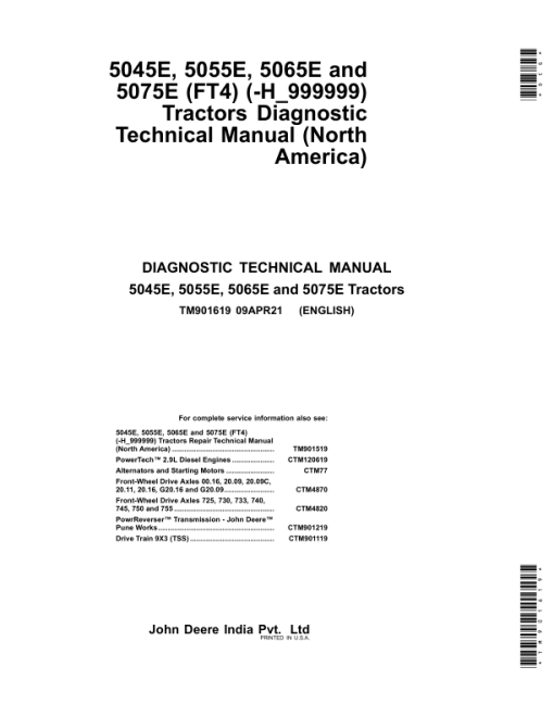 John Deere 5045E, 5055E, 5065E, 5075E (FT4) Tractors Repair Manual (N.A - MY14-MY17) - Image 2