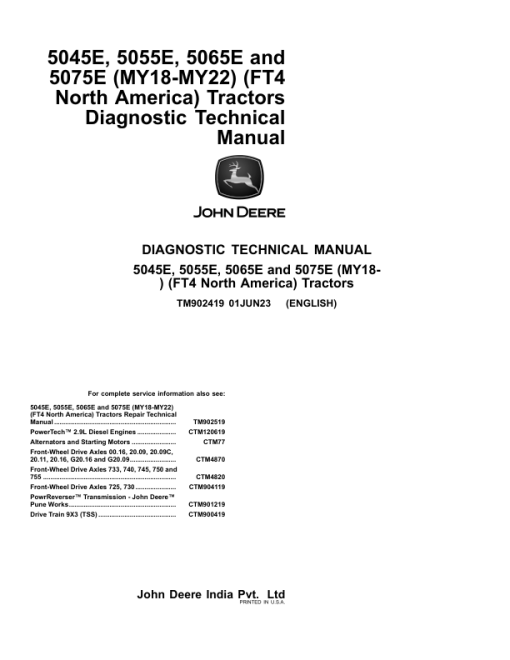 John Deere 5045E, 5055E, 5065E, 5075E Tractors Repair Manual (North America)