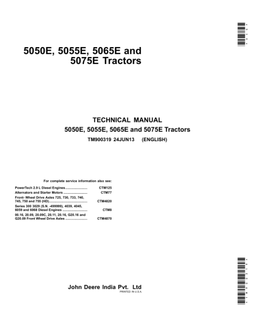 John Deere 5050E, 5055E, 5065E, 5075E Tractors Repair Manual (TM900319) - Turkey)