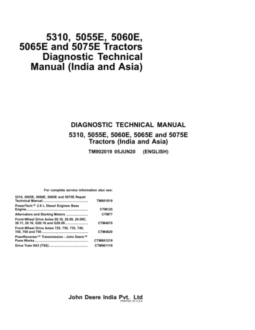 John Deere 5055E, 5060E, 5065E, 5075E Tractors Repair Manual (Asia, India) - Image 2