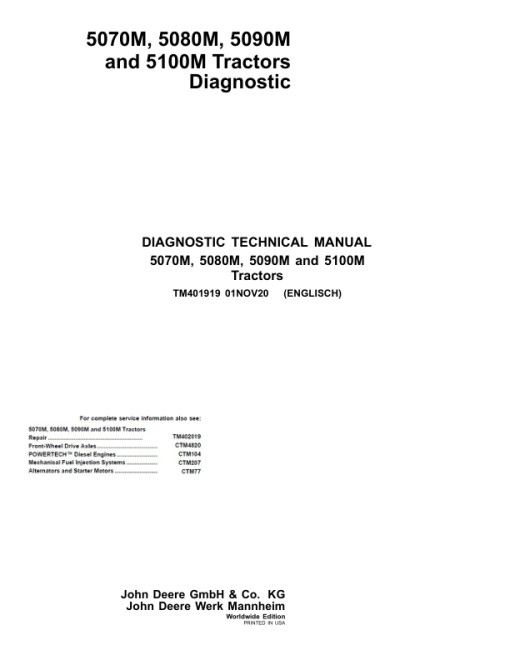 John Deere 5070M, 5080M, 5090M, 5100M Tractors Repair Technical Manual (EU) - Image 2