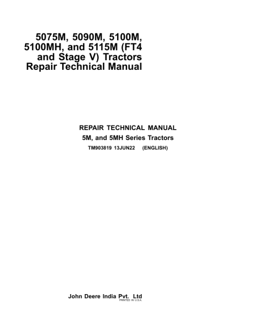 John Deere 5075M, 5090M, 5100M, 5100MH, 5115M (FT4 and Stage V) Tractors Repair Manual (EU)