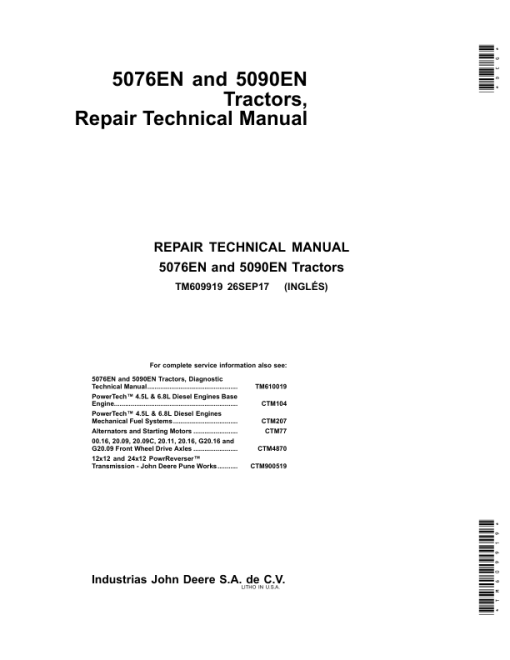 John Deere 5076EN, 5090EN Tractors Service Repair Manual