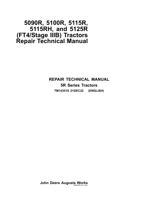 John Deere 5090R, 5100R, 5115R, 5115RH, 5125R (FT4 & Stage IIIB) Tractors Repair Manual - Image 2