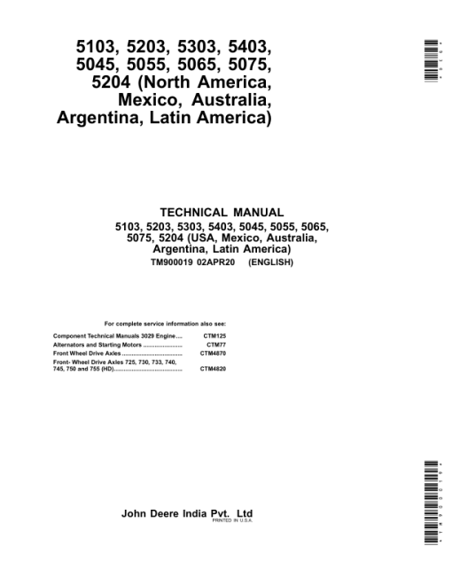 John Deere 5103, 5203, 5204, 5303, 5403, 5503 Tractors Repair Manual