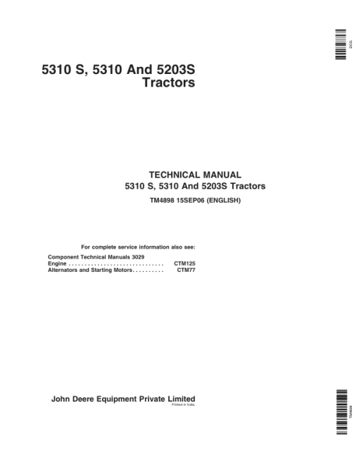 John Deere 5310, 5310S, 5203S Tractors Service Repair Manual (India - MY2005 - MY2013) - Image 3