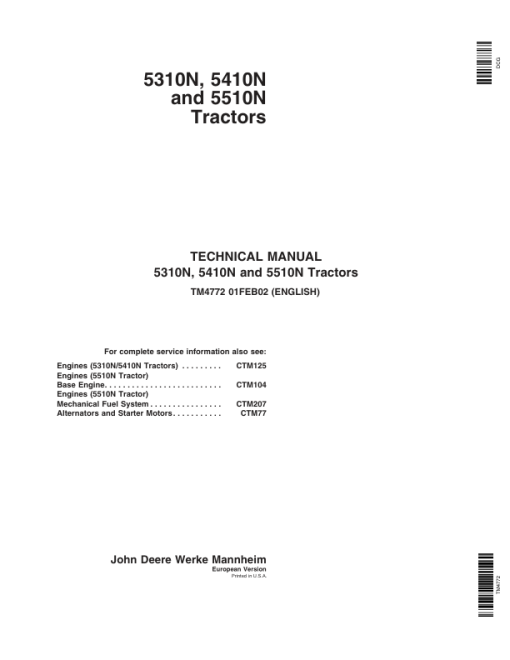 John Deere 5310N, 5410N, 5510N Tractors Service Repair Manual