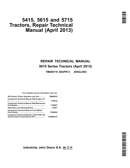 John Deere 5415, 5615, 5715 Tractors Repair Manual (TM606719 and TM609819)