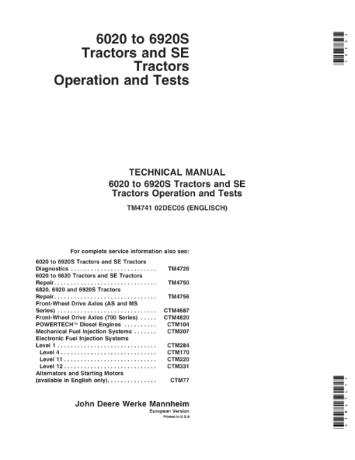 John Deere 6020, 6120, 6220, 6320, 6420, 6420S, 6520, 6620 Tractors Repair Manual - Image 7