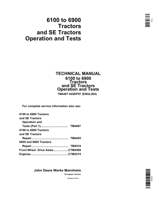 John Deere 6100, 6200, 6300, 6400, 6506, 6600 Tractors Service Repair Manual (TM4487 and TM4493) - Image 2