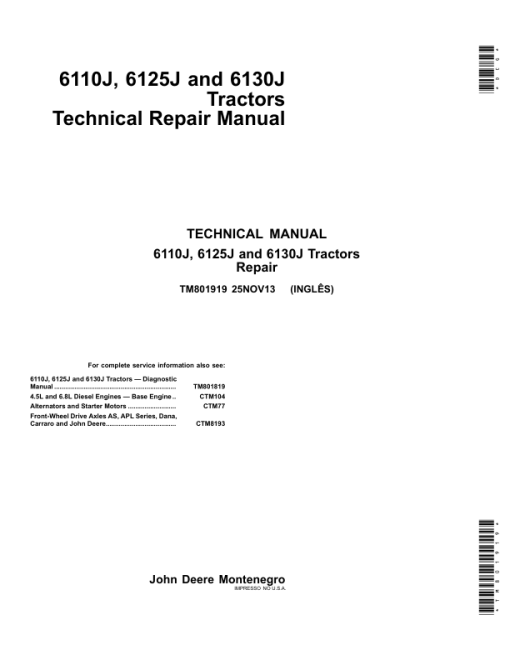 John Deere 6100J (-002167), 6110J (000001-599999), 6125J (-500001) Tractors Repair Manual - Image 5