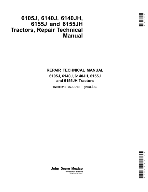 John Deere 6105J, 6105JH, 6140J, 6140JH, 6155J, 6155JH Tractors Repair Manual