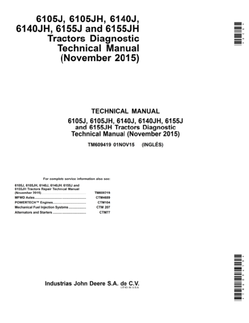 John Deere 6105J, 6105JH, 6140J, 6140JH, 6155J, 6155JH Tractors Repair Manual - Image 2